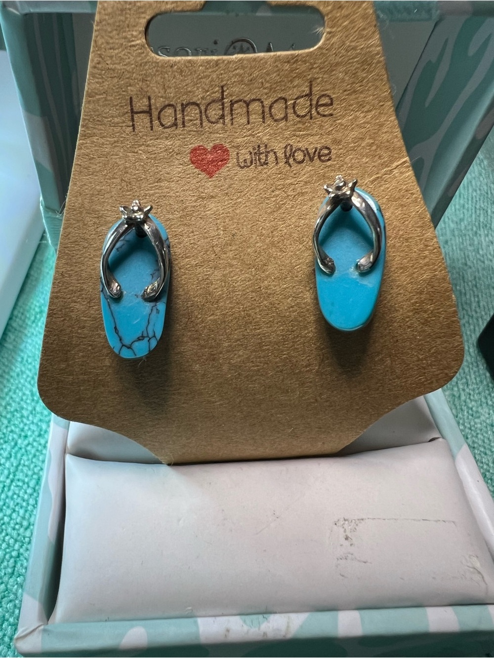 Sterling Silver Turquoise Flip-Flop Stud Earrings -